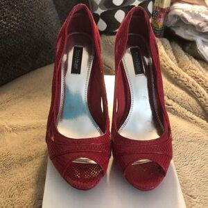 LAST CHANCE 💄WHBM Open Toe Red Leather Callie Pumps, size 9